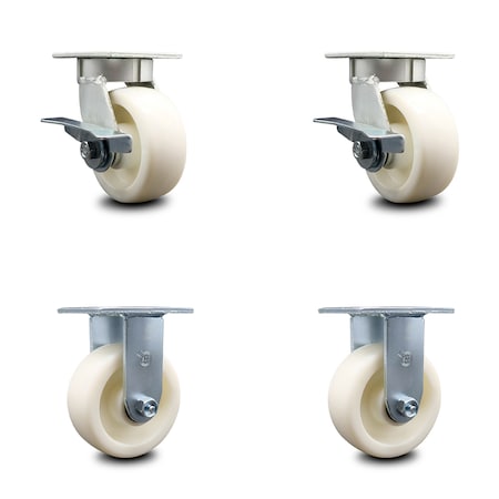 Service Caster 5 Inch Kingpinless Nylon Wheel Swivel Caster Swivel 2 Rigid, 2PK SCC-KP30S520-NYR-2-R-2